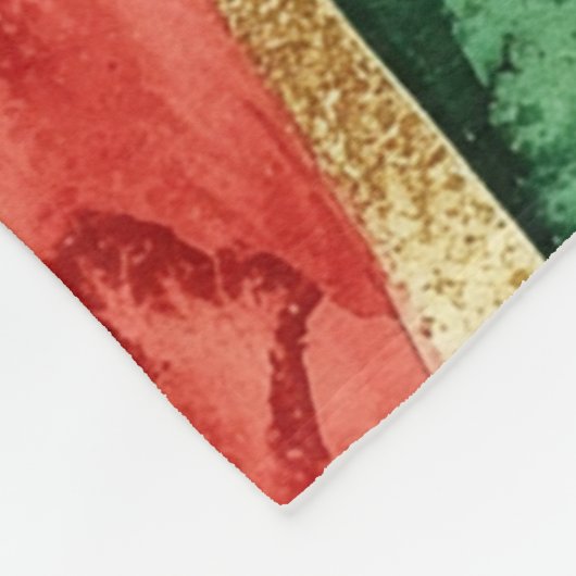 赤金ゴールドグリーンストライプクリスマス フリースブランケット (角)