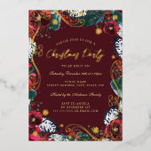 赤金ゴールドグリーンフローラ旋回クリスマスパーティー 箔招待状 (正面)