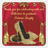 赤金ゴールドシューズ誕生日パーティー好意ステッカー スクエアシール (正面)