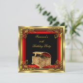 赤金ゴールドジュエルボックスエレガントウーマンバースデーパーティー 招待状 (スタンド正面)