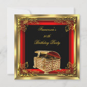 赤金ゴールドジュエルボックスエレガントウーマンバースデーパーティー 招待状 (正面)