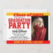 赤金ゴールドスクールカラー写真卒業 招待状 (正面)