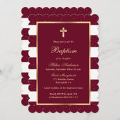 赤金ゴールドスターズストライプのガールバプテスマ 招待状 (正面/裏面)