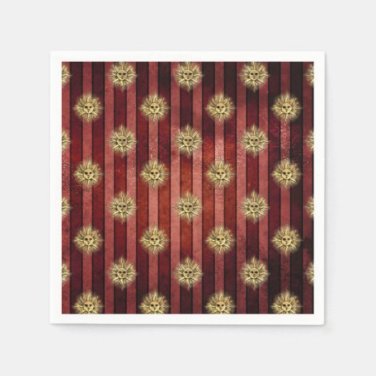 赤金ゴールドストライプの太陽顔模様ヴィンテージゴシック スタンダードカクテルナプキン (正面)