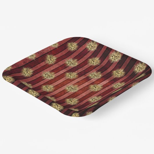 赤金ゴールドストライプの太陽顔模様ヴィンテージゴシック ペーパープレート (傾斜あり)