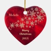 赤金ゴールドスノーフレークパーソナライズされたバレーボール セラミックオーナメント (裏面)