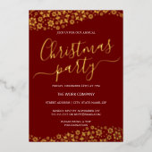 赤金ゴールドスノーフレーク企業のクリスマスパーティー 箔招待状 (正面)