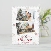 赤金ゴールドスノーフレーク写真メリークリスマス シーズンカード (スタンド正面)