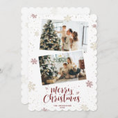 赤金ゴールドスノーフレーク写真メリークリスマス シーズンカード (正面/裏面)