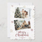 赤金ゴールドスノーフレーク写真メリークリスマス シーズンカード (正面)