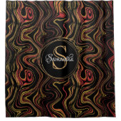 赤金ゴールドスパークルフォイルマーブルモノグラム名 シャワーカーテン (正面)