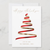 赤金ゴールドツリーフォトクリスマスハッピーホリデー シーズンカード (正面)