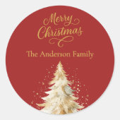 赤金ゴールドツリー雪クリスマス ラウンドシール (正面)