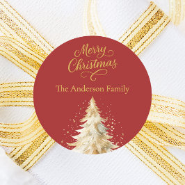 赤金ゴールドツリー雪クリスマス ラウンドシール