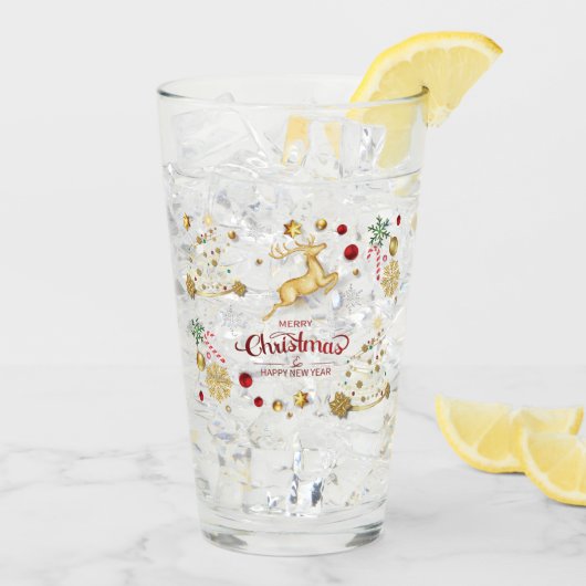 赤金ゴールドトナカイのメリークリスマスツリーグラス タンブラーグラス (アイス裏面)