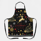 赤金ゴールドトナカイのメリークリスマスツリー エプロン (正面)
