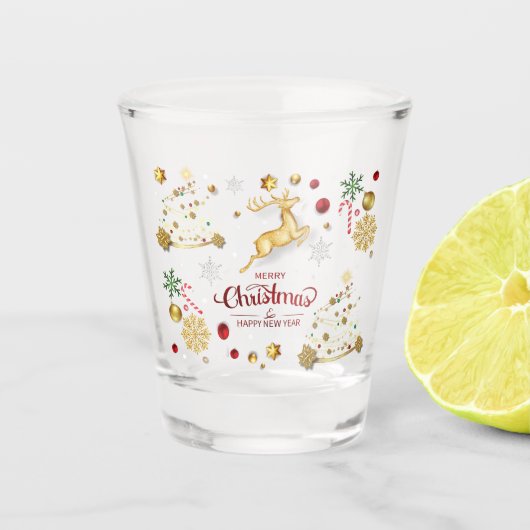 赤金ゴールドトナカイのメリークリスマスツリー ショットグラス (正面)