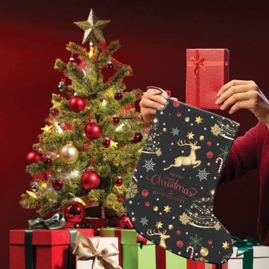 赤金ゴールドトナカイのメリークリスマスツリー スモールクリスマスストッキング