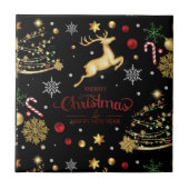 赤金ゴールドトナカイのメリークリスマスツリー タイル (正面)