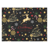 赤金ゴールドトナカイのメリークリスマスツリー テーブルクロス (正面(横))
