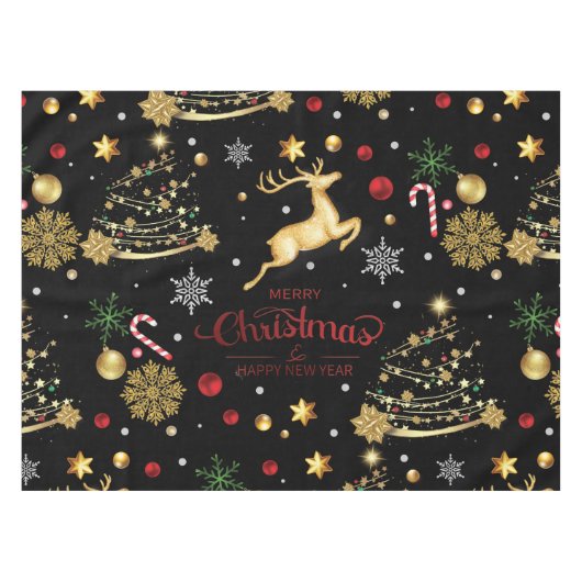 赤金ゴールドトナカイのメリークリスマスツリー テーブルクロス (正面(横))