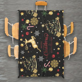 赤金ゴールドトナカイのメリークリスマスツリー テーブルクロス