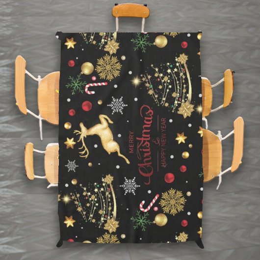 赤金ゴールドトナカイのメリークリスマスツリー テーブルクロス