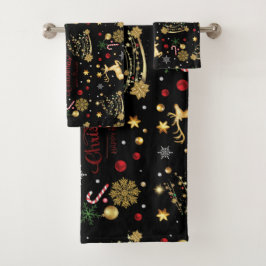 赤金ゴールドトナカイのメリークリスマスツリー バスタオルセット