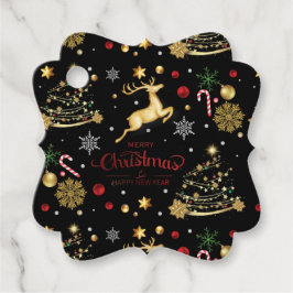 赤金ゴールドトナカイのメリークリスマスツリー フェイバータグ