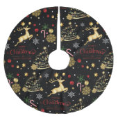 赤金ゴールドトナカイのメリークリスマスツリー ブラッシュドポリエステルツリースカート (正面)