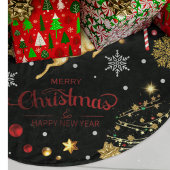 赤金ゴールドトナカイのメリークリスマスツリー ブラッシュドポリエステルツリースカート