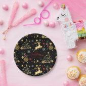 赤金ゴールドトナカイのメリークリスマスツリー ペーパープレート (パーティー)