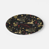 赤金ゴールドトナカイのメリークリスマスツリー ペーパープレート (アングル)