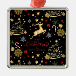 赤金ゴールドトナカイのメリークリスマスツリー メタルオーナメント
