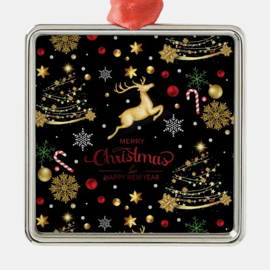 赤金ゴールドトナカイのメリークリスマスツリー メタルオーナメント (正面)