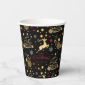 赤金ゴールドトナカイのメリークリスマスツリー 紙コップ (正面)