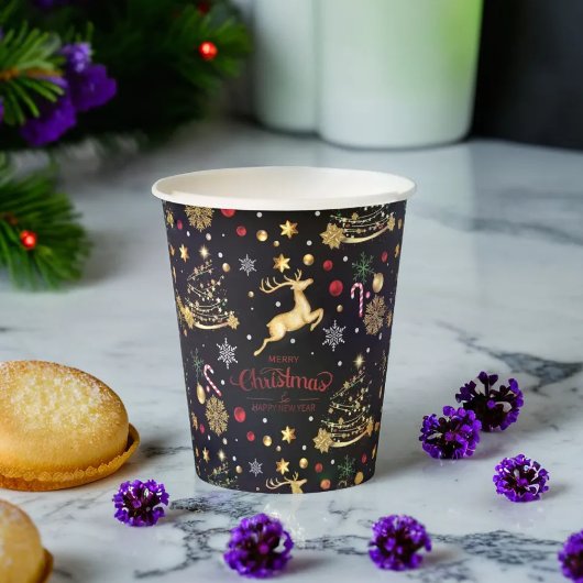 赤金ゴールドトナカイのメリークリスマスツリー 紙コップ