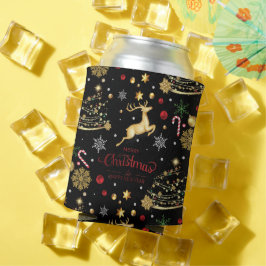 赤金ゴールドトナカイのメリークリスマスツリー 缶クーラー