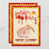 赤金ゴールドハッピー月の新年のウサギの写真 シーズンカード (正面/裏面)