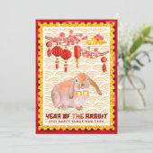 赤金ゴールドハッピー月の新年のウサギの写真 シーズンカード (スタンド正面)