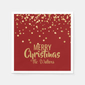 赤金ゴールドパーソナライズされた紙吹雪メリークリスマス スタンダードカクテルナプキン (正面)