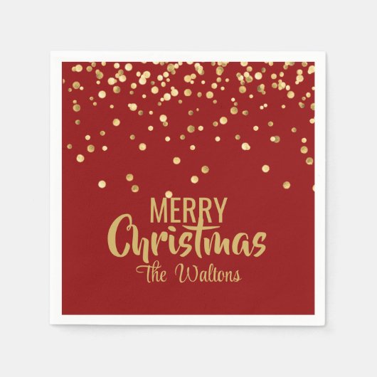 赤金ゴールドパーソナライズされた紙吹雪メリークリスマス スタンダードカクテルナプキン (正面)