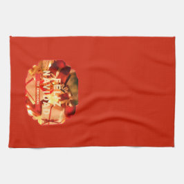 赤金ゴールドファミリー名エレガントスペインのクリスマス キッチンタオル