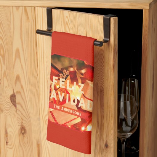 赤金ゴールドファミリー名エレガントスペインのクリスマス キッチンタオル (三つ折り)