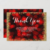 赤金ゴールドフェイクグリッター灯スイート16 サンキューカード (正面/裏面)