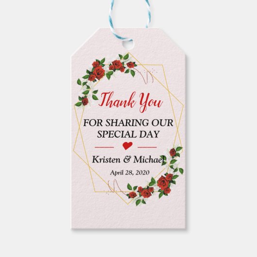 赤金ゴールドフレームフローラ結婚式の引き出物ありがとう ギフトタグ (正面)