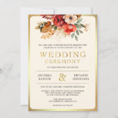 赤金ゴールドフローラインディアンヒンドゥー結婚フォト 招待状 (正面)