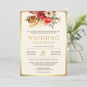 赤金ゴールドフローラインディアンヒンドゥー結婚フォト 招待状 (スタンド正面)