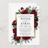 赤金ゴールドフローラエレガント婚約パーティ 招待状 (正面/裏面)