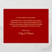 赤金ゴールドフローラ中国の結婚は感謝してい君 箔招待状ポストカード (裏面)